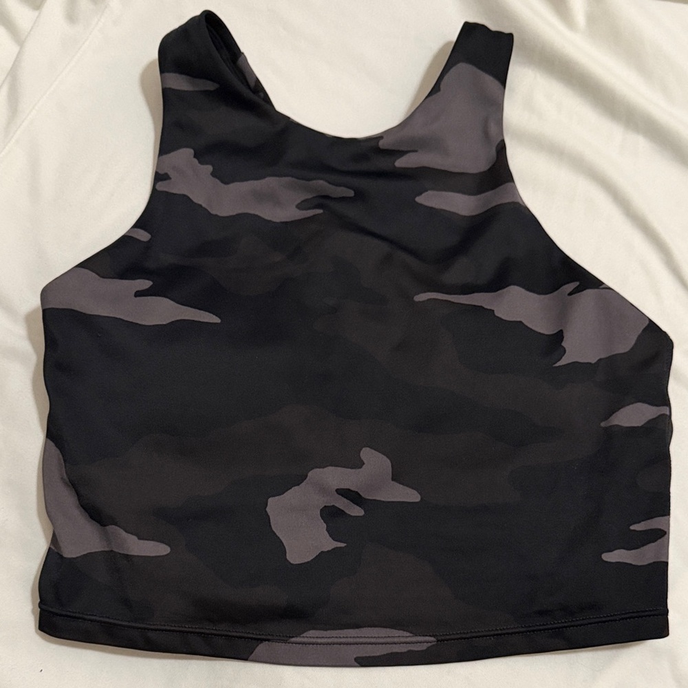 Athleta Black and Gray Camouflage Crop Top